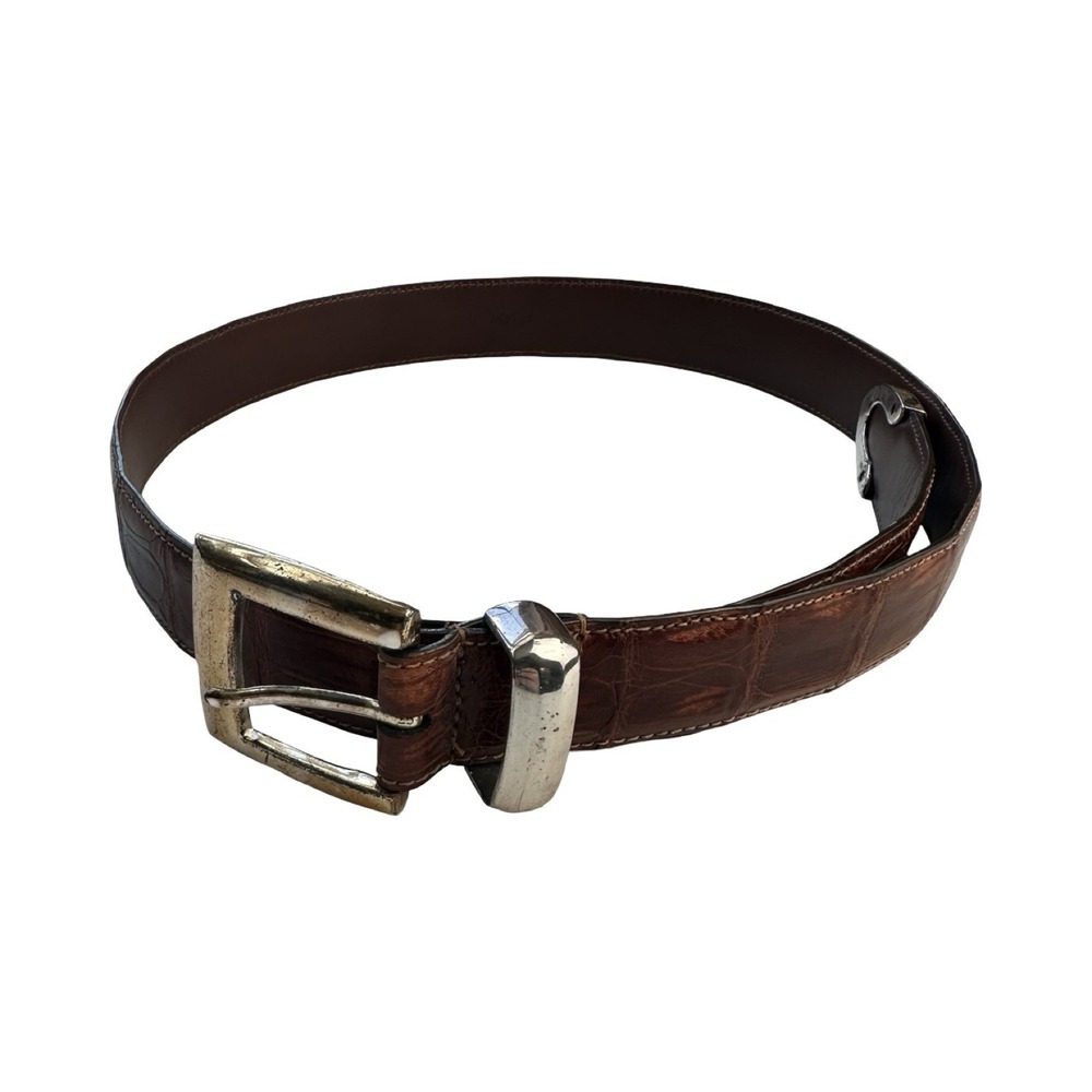 Bespoke Brown Genuine Crocodile Mens Belt Made in USA Size 32 Exotic Leather